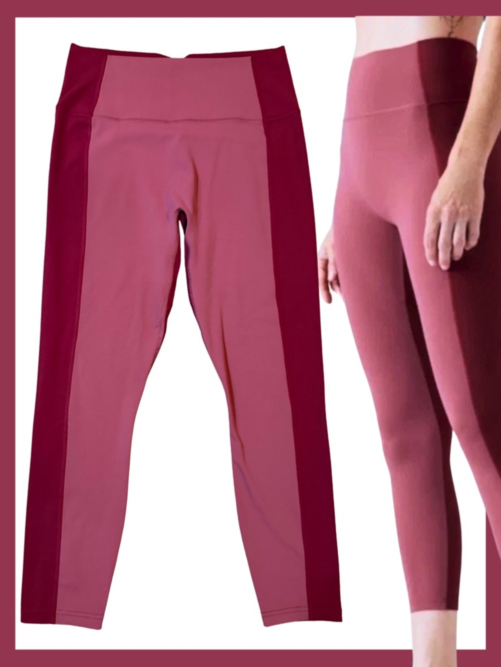 Med - EUC - Athleta Transcend‎ Colorblock 7/8 Ankle Leggings - Berry Rose